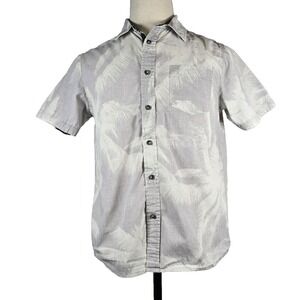 Distortion Mens Shirt S Modern Fit Leaves Short Sleeve Button up Gray/White